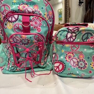 Pottery Barn Kids Floral Peace Backpack & Lunch Set | Pink & Teal | Monogrammed